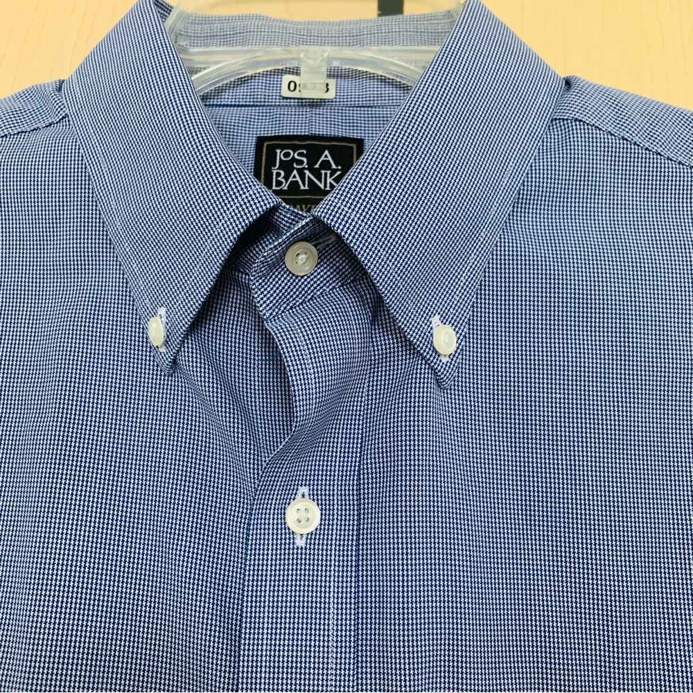 Jos.A.Bank Traveler Slim Fit Dress Shirt Mens long Sleeve Houndstooth Blue 16-34 - Picture 6 of 15